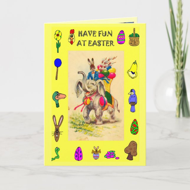 Delivering Easter eggs by Elephant Holiday Card (Front)
