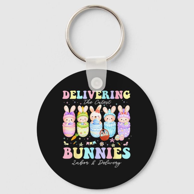 Delivering The Cutest Bunnies Easter Labour Key Ring (Front)