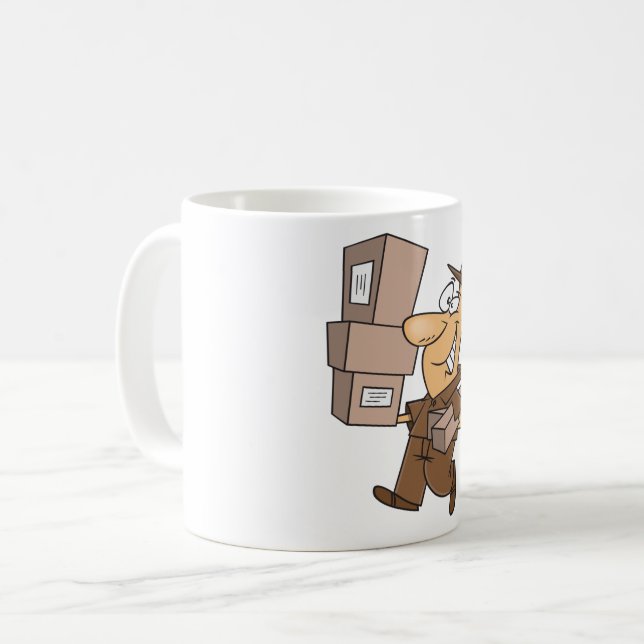 Delivery Man Carrying Packages and Parcels Coffee Mug (Front Left)