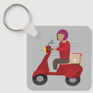 Delivery Person Driving a Scooter Key Ring