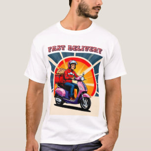 Delivery Person Riding a Scooter with Food Box T-Shirt