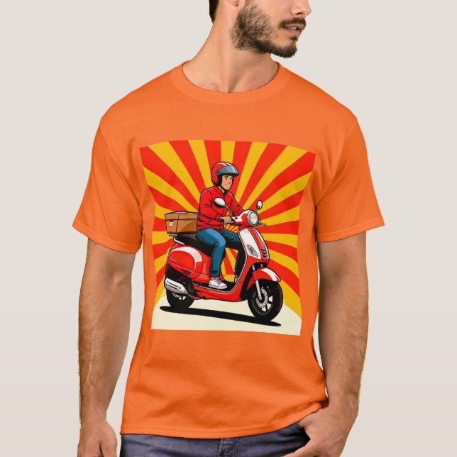 Delivery Rider on Modern Scooter T-Shirt (Front)