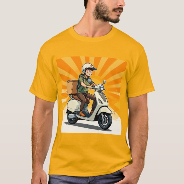 Delivery Rider on Modern Scooter T-Shirt (Front)