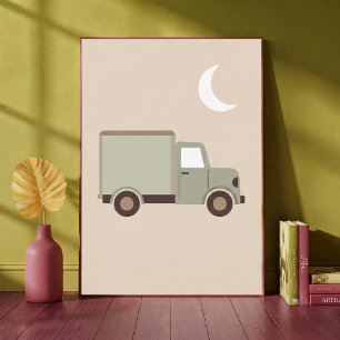 Delivery Truck Moon Neutral Nursery Art print 