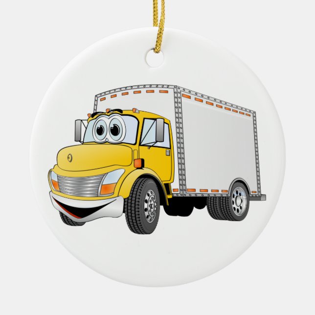 Delivery Truck Yellow White Box Cartoon Ceramic Tree Decoration (Front)