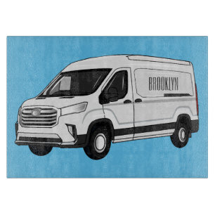 Delivery van cartoon illustration cutting board