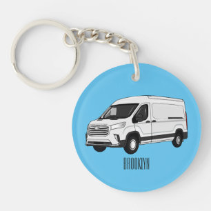 Delivery van cartoon illustration key ring