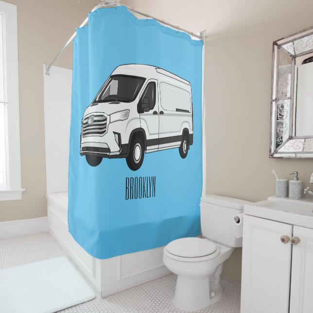 Delivery van cartoon illustration shower curtain (In Situ)
