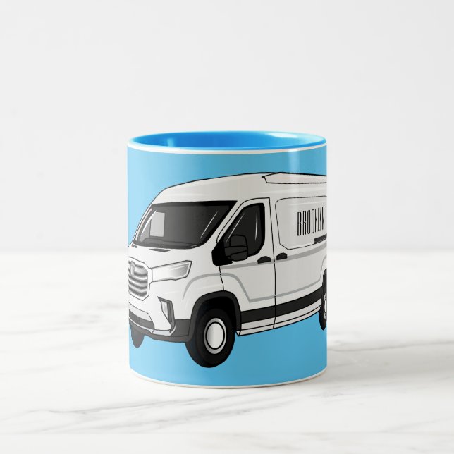 Delivery van cartoon illustration Two-Tone coffee mug (Center)