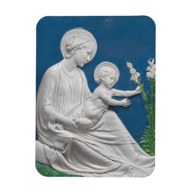 Della Robbia Madonna and Child Blue White Lilies Magnet (Vertical)