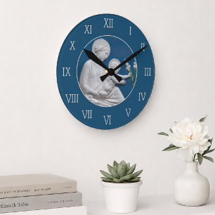 Della Robbia Madonna Child and Lilies Blue White Round Clock