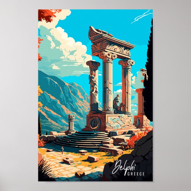 Delphi Greece vintage travel illustration Poster (Front)
