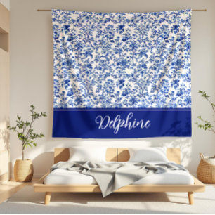Delphine Blue Toile Fleece Blanket