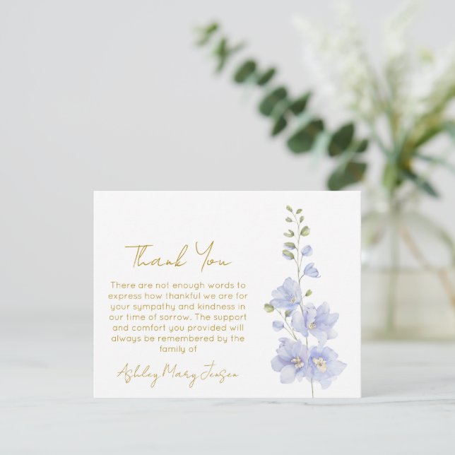 Delphinium | Bereavement Thank You Card  (Standing Front)