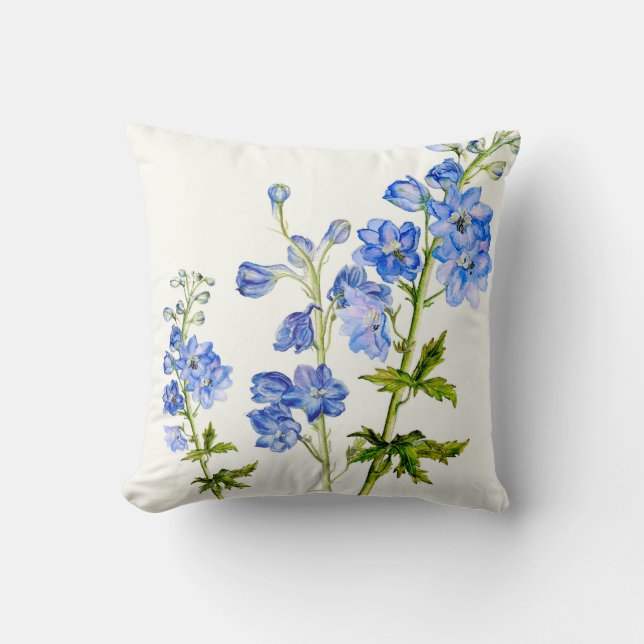 Delphinium blue fine art floral square pillow (Front)