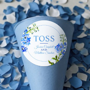Delphinium blue watercolor wedding toss confetti classic round sticker