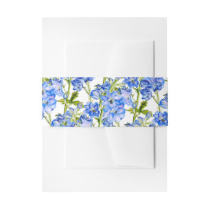 Delphinium flower spikes blue watercolor wedding invitation belly band