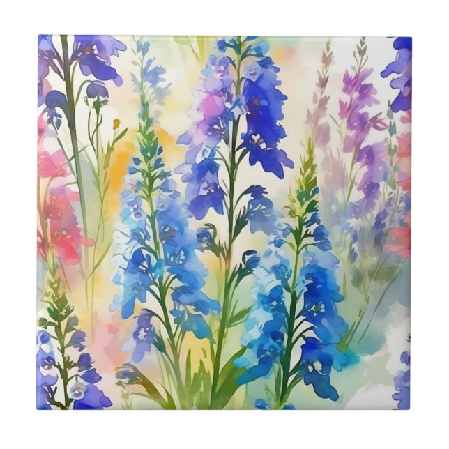 Delphinium Impressionist Floral Tile (Front)