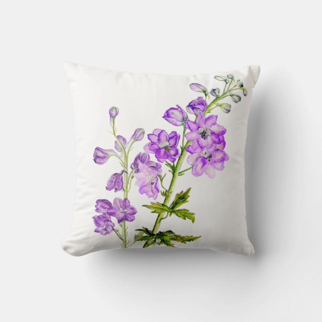 Delphinium purple fine art floral square pillow (Front)