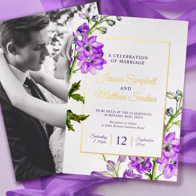 Delphinium purple flowers and gold summer wedding (Creator Uploaded)