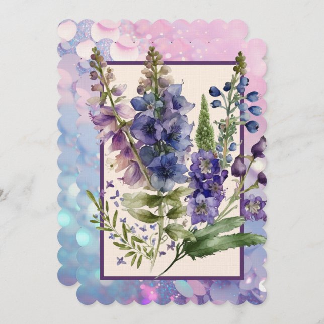 Delphiniums Purple and Blue Blank Card (Front/Back)