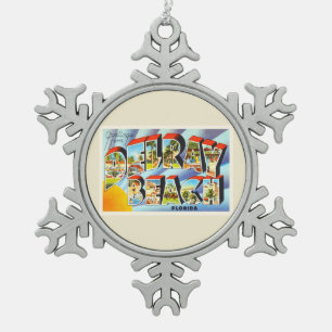 Delray Beach Florida FL Vintage Travel Souvenir Snowflake Pewter Christmas Ornament