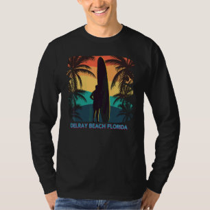 Delray Beach Florida Palm Tree Surfboard Surfer Su T-Shirt
