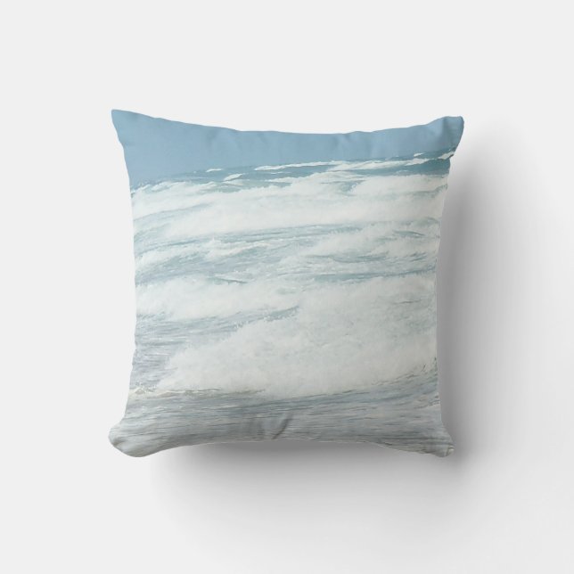 Delray Beach Waves Under Bright Blue Sky Cushion (Front)