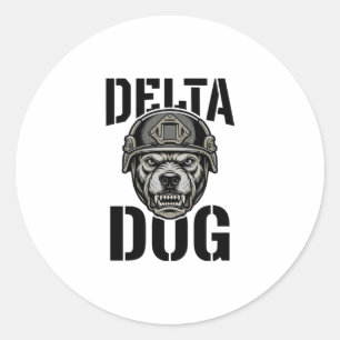 Delta Dog Bulldog Helmet Vintage Engraving Design_ Classic Round Sticker