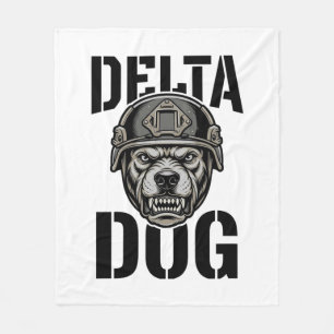 Delta Dog Bulldog Helmet Vintage Engraving Design_ Fleece Blanket