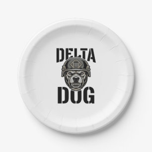 Delta Dog Bulldog Helmet Vintage Engraving Design_ Paper Plate