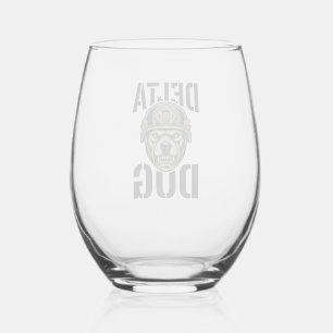 Delta Dog Bulldog Helmet Vintage Engraving Design_ Stemless Wine Glass