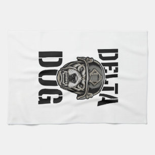 Delta Dog Bulldog Helmet Vintage Engraving Design_ Tea Towel