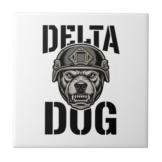 Delta Dog Bulldog Helmet Vintage Engraving Design_ Tile (Front)