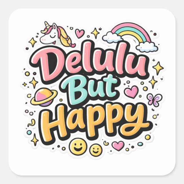 Delulu But Happy Meme Sticker (Front)