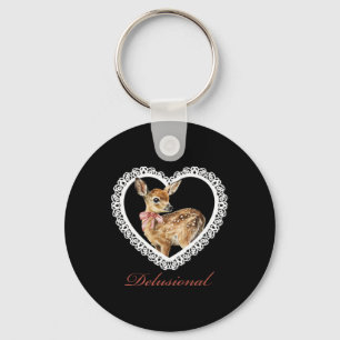 Delusional By Deer Vintage Lace Valentine Heart Key Ring