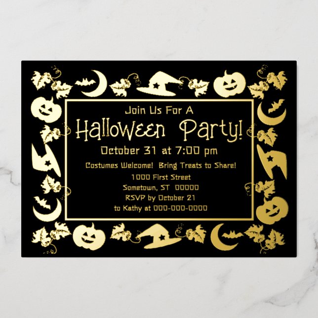 Delux Foil & Black Halloween Party Invitation (Front)