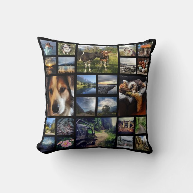 Deluxe 24 Instagram Photos Mega Collage Black Cushion (Front)