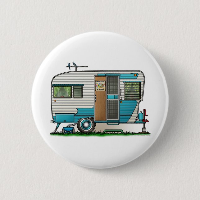 Deluxe Camper Trailer 6 Cm Round Badge (Front)