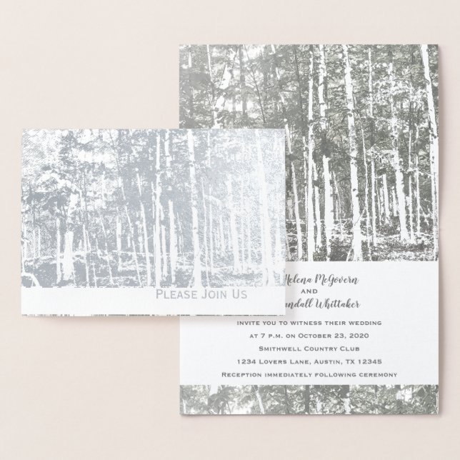 Deluxe Foil Silver Trees Wedding Invitation (Display)