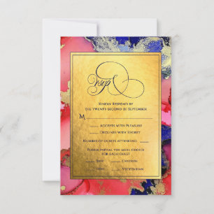 Deluxe Gold Abstract Ink Art Wedding RSVP Card