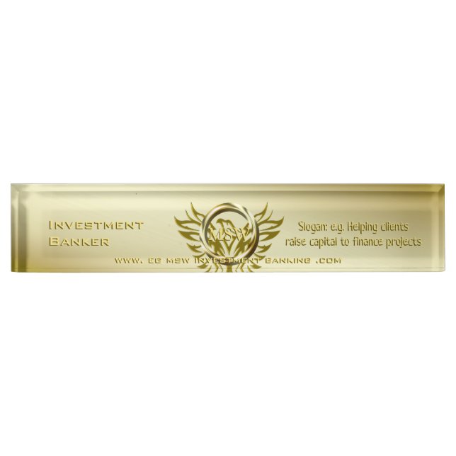 Deluxe Gold Ring Eagle Theme for Investment Banker Nameplate (Front)