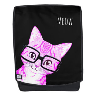 Deluxe Large Weatherproof Nerdy Cat Art Backpack