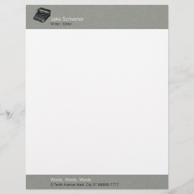 Deluxe Noiseless Typewriter | Grey Faux Flannel Personalized Letterhead (Front)