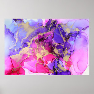 Deluxe Purple Pink Gold Ink Flow. Liquid layers of Poster