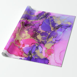 Deluxe Purple Pink Gold Ink Flow. Liquid layers of Wrapping Paper