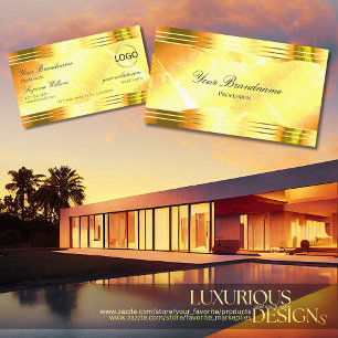 Deluxe Shimmery Yellow Gold Borders and Logo Noble Business Card