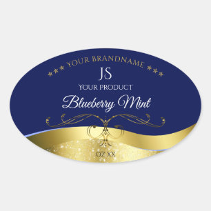 Deluxe Wavy Gold Decor Dark Blue Monogram Label