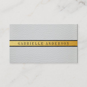 Deluxe White Leather Black Gold Metallic Trim Business Card
