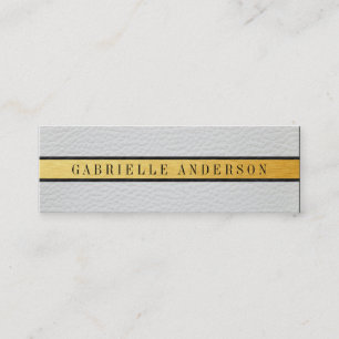 Deluxe White Leather Black Gold Metallic Trim Mini Business Card